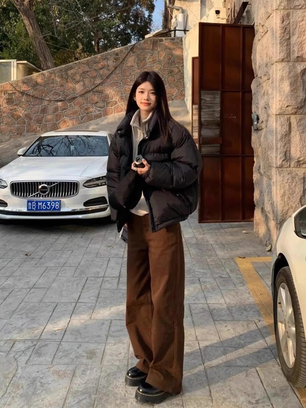 复古棕咖色直筒牛仔裤女春季美拉德宽松高腰显瘦窄版阔腿裤子|undefined