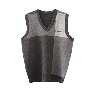 A generation of middle-aged and elderly men's spring and autumn V-neck casual knitted vest plus large Joker sleeveless back