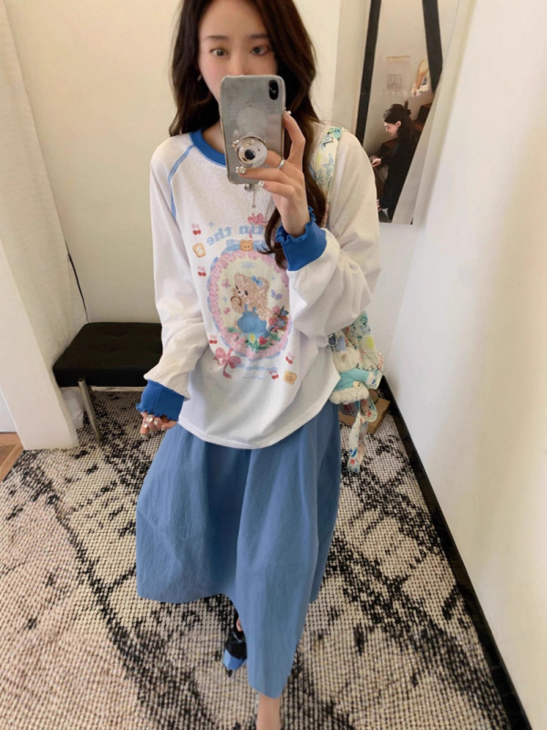 AE 韓国スパンコールクマラグランスリーブ薄型スリム長袖 Tシャツ女性の夏多用途ルーズブラウストップ 516|undefined