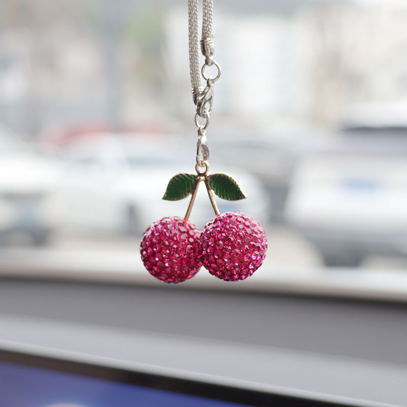 Cross-border cherry and strawberry car interior rhinestone pendants, car decoration accessories, car supplies pendants