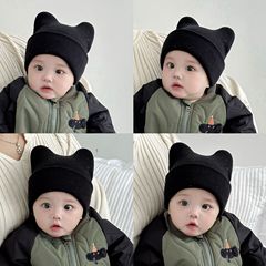 婴儿帽子秋冬款男女宝宝保暖套头帽韩系字母P婴幼儿双层毛线帽潮