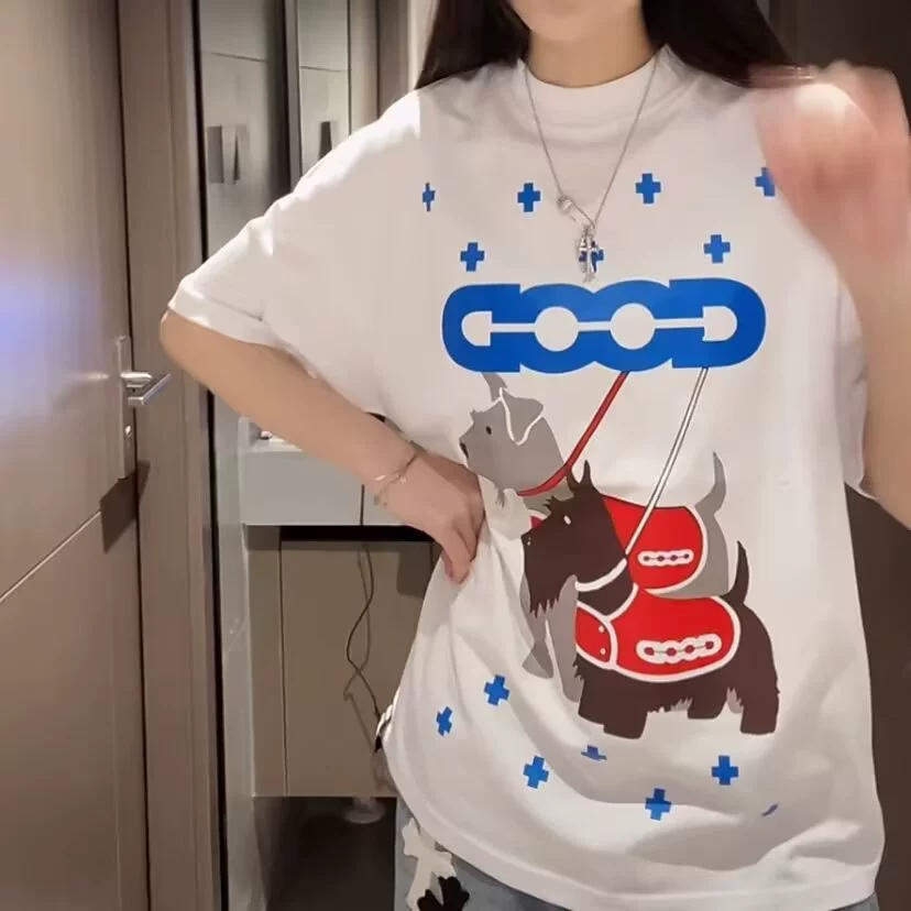 25ss Старый белый GOOD Национальная тенденция ниша модный бренд Pearl слоган Футболка с коротким рукавом для пары знаменитость Xiaohong блогер та же модель