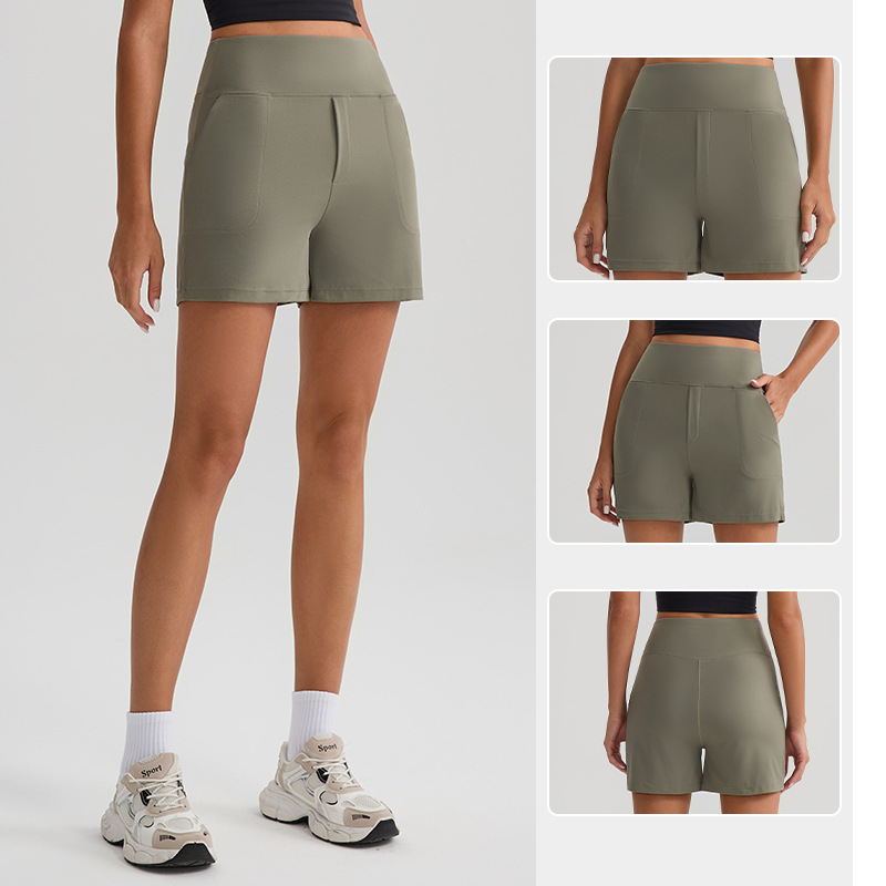 Yoga Shorts, Nude Sports Pants, Tight Yoga Pants, Pockets, Cycling, Running, Fitness, Breathable, Quick-Drying Sports Trend