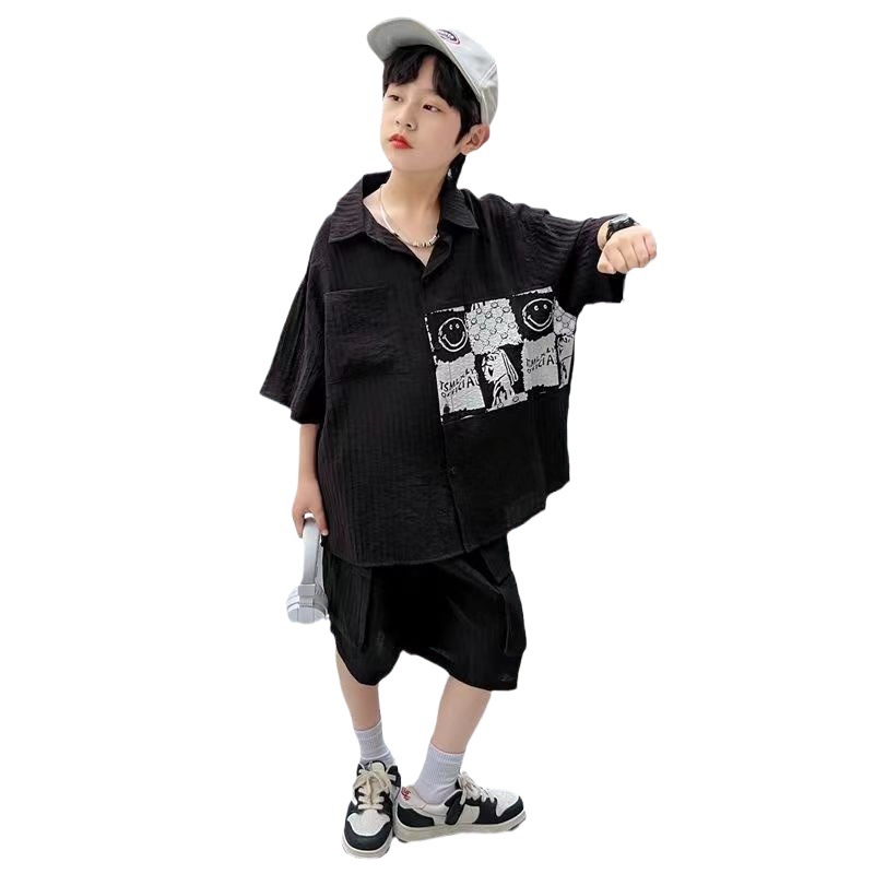 Completo estivo bambino camicia maniche corte alla moda_voghion.com
