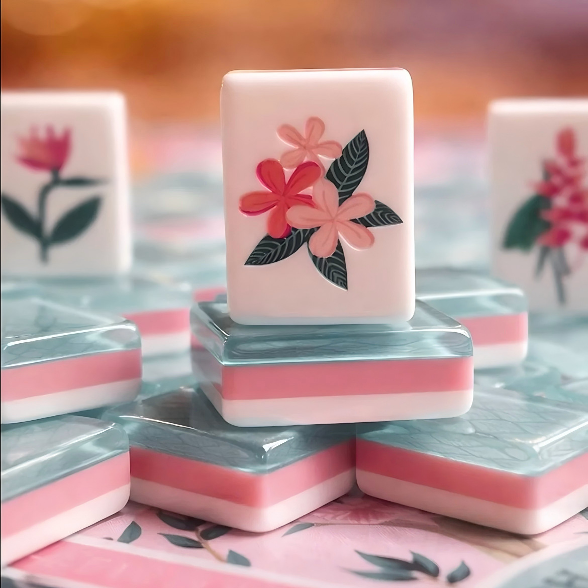 Supply of foreign trade mahjong (available for shipment) - luxurious acrylic 3-layer tropical floral American mahjong