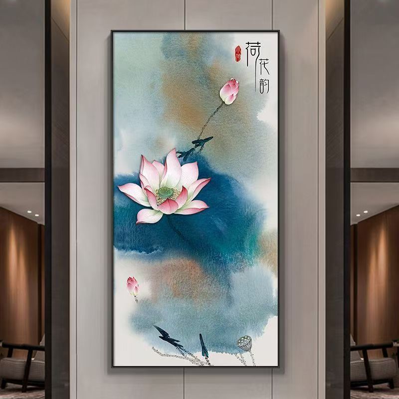 新款家居荷花pvc中式背景墙贴画客厅书房卧室装饰画防水哑光贴纸|undefined
