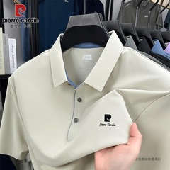 ピアカーダン高級绢糸半袖tシャツ2025夏男性無傷氷糸大サイズ折り襟poloシャツ