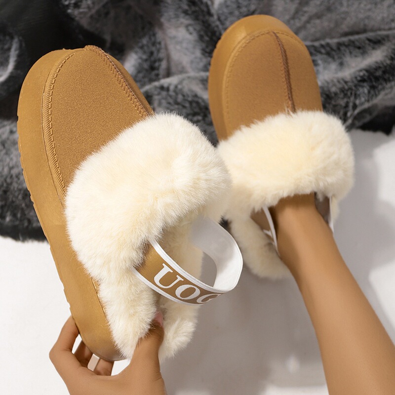 2025 Snow Boots for Women, Thick-Soled Cotton Slippers, Dual-Use, Fleece-Lined, Warm, Outdoor Wear, Large Size, Furry Women's Slippers