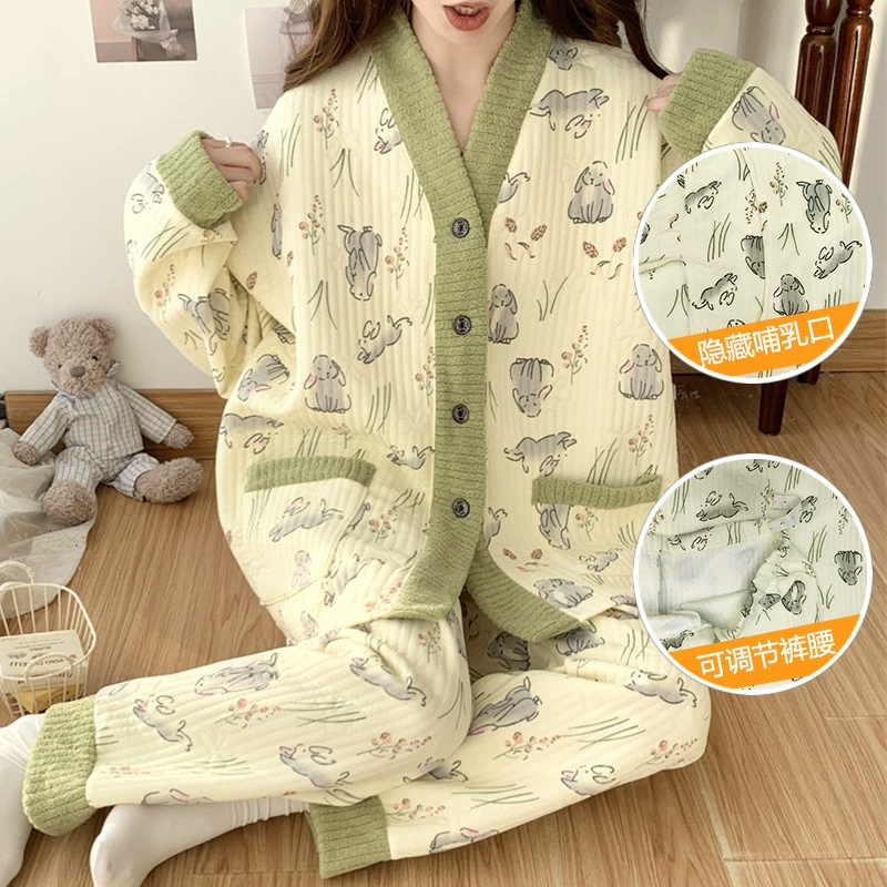 Реальная фотография (Пижама для беременных больших размеров) антипиллинг из искусственного хлопка, воздушный хлопок, утолщенная прослойка