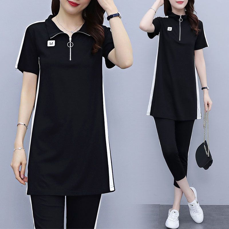 Casual Sports suit Women's 2024 Summer New Arrival plus size Fashion Pure Cotton Fitness Suit Two-Piece Pants Set