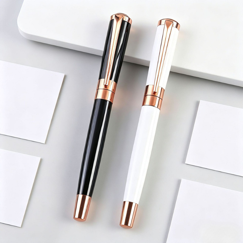 Manufacturer's black metal ballpoint pen with laser logo, heavy feel, suitable for business and office use, gift signing pen, wholesale