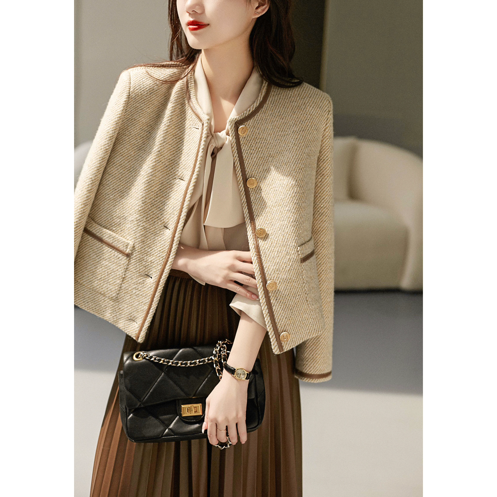 Осенняя короткая куртка, стиль Chanel, западный стиль, стиль высокого качества
