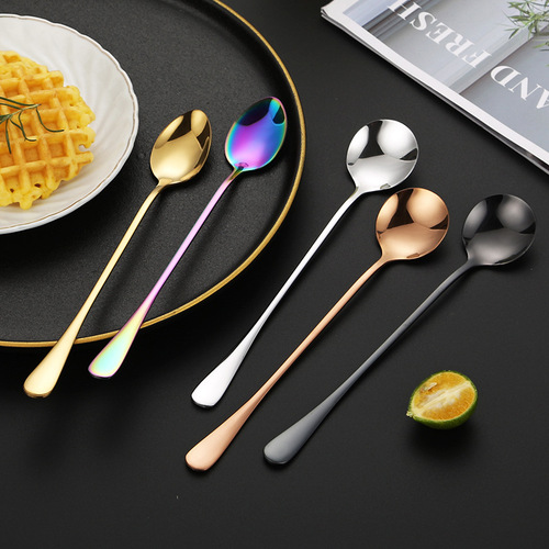 1010 stainless steel creative stirring round spoon titanium plated spoon with long handle dessert spoon ice cream spoon