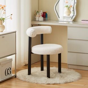 Cream Style Makeup Stool Simple Bedroom Makeup Chair Small Fat Chair Lamb Wool Dressing Table Chair for Girls Light Luxury Stool