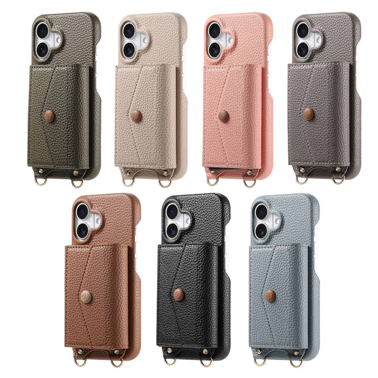 Custodia in pelle per telefono TechGlobe Lychee Texture compatibile con iPhone Accordion Crossbody con tracolla lunga 17 15 Mirror Window 12_voghion.com