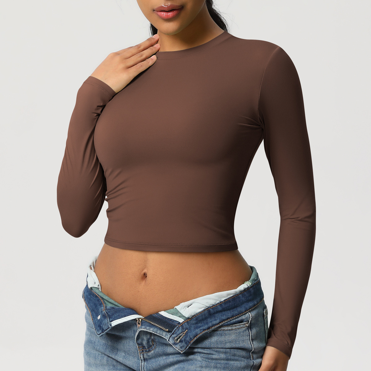 Maglietta a maniche lunghe slim fit, elastica e ad asciugatura rapida, per pilates, corsa, fitness e yoga_voghion.com