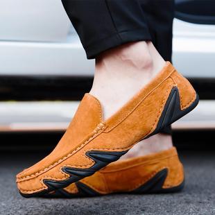 Cross-border plus size handmade car line men's shoes European and American style leisure leather legged men's shoes Bean bean sewing shoes factory direct sales