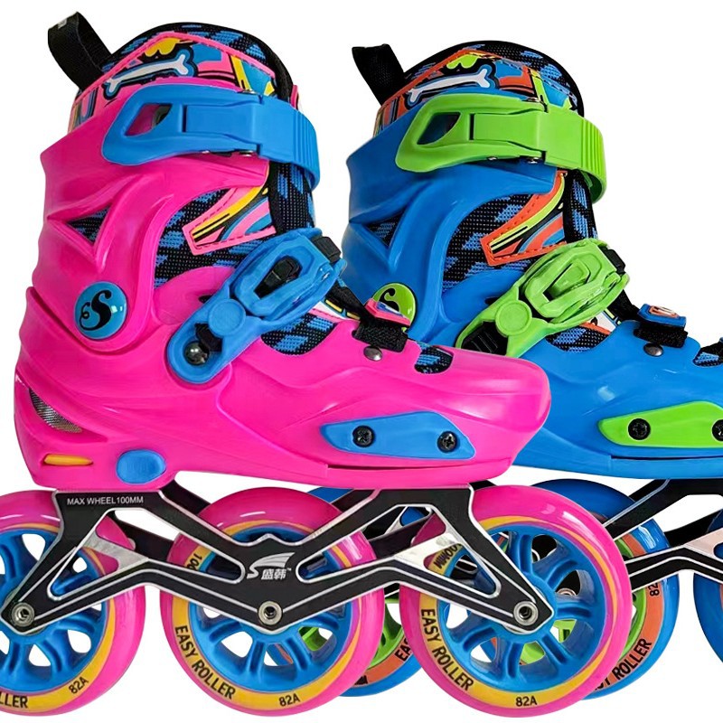 Children's Large Three-Wheel Speed Skating Shoes, Speed Pile Racing Roller Skates, Adjustable Skates
