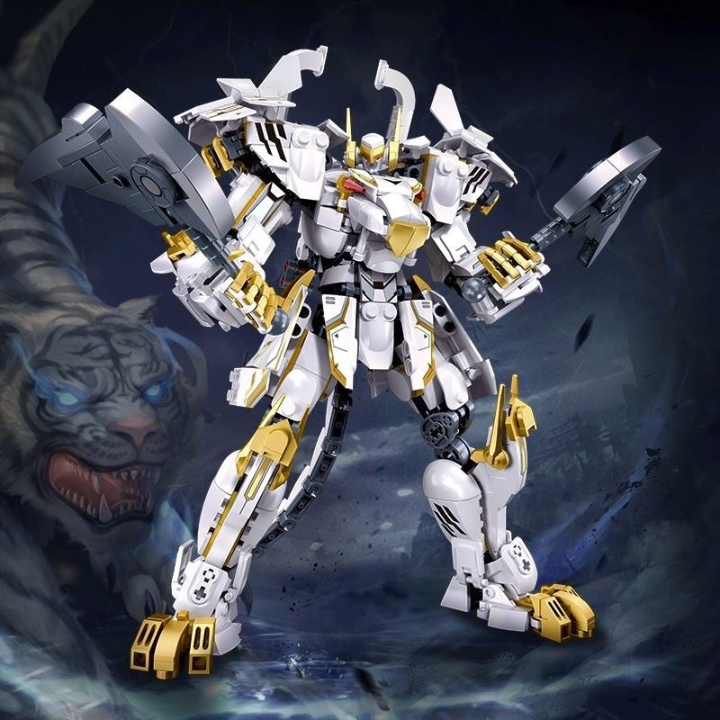 LITTLE LUBAN MOUNTAIN SEA SUTRA VERMILION MECHA 작은 입자 빌딩 블록 어린이 장난감 소년 건담 장식품 국경 머리