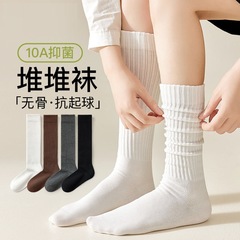 压力小腿袜子女秋冬纯棉无骨竖条显瘦长筒袜miu系白色韩版美腿袜