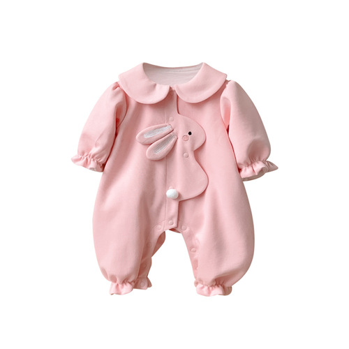 新生婴儿秋装哈衣周岁宝宝衣服童装可爱超萌女宝宝小兔长袖连体衣