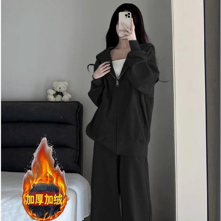 运动套装学生休闲韩版秋冬显瘦新款连帽两件套宽松跑步慵懒外套|undefined