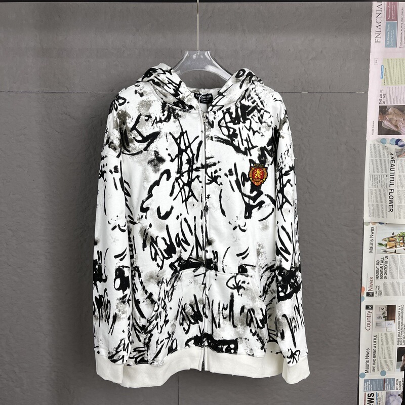 Correct Version of Paris B's New Autumn and Winter Style Manchester United Embroidered Heavy-Duty Washed Mud-Dyed Zipper Hooded Sweatshirt