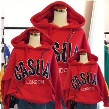 冬帽衫印花字母加绒加厚亲子装学校表演运动卫衣母女装秋冬装新款