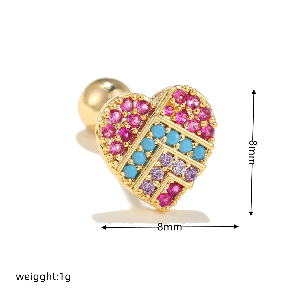 Lady Geometric Brass Inlay Zircon Ear Studs 1 Piece