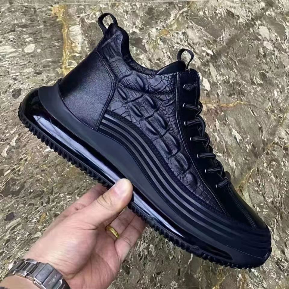 Zapatos de hombre fondo grueso otoño e invierno al aire libre cojín de aire inferior suave zapatillas casuales estilo británico patrón de cocodrilo zapatos casuales zapatos para correr