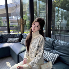 秋冬女款针织开衫迪家巴黎地图刺绣针织外套名媛风重工刺绣毛衣