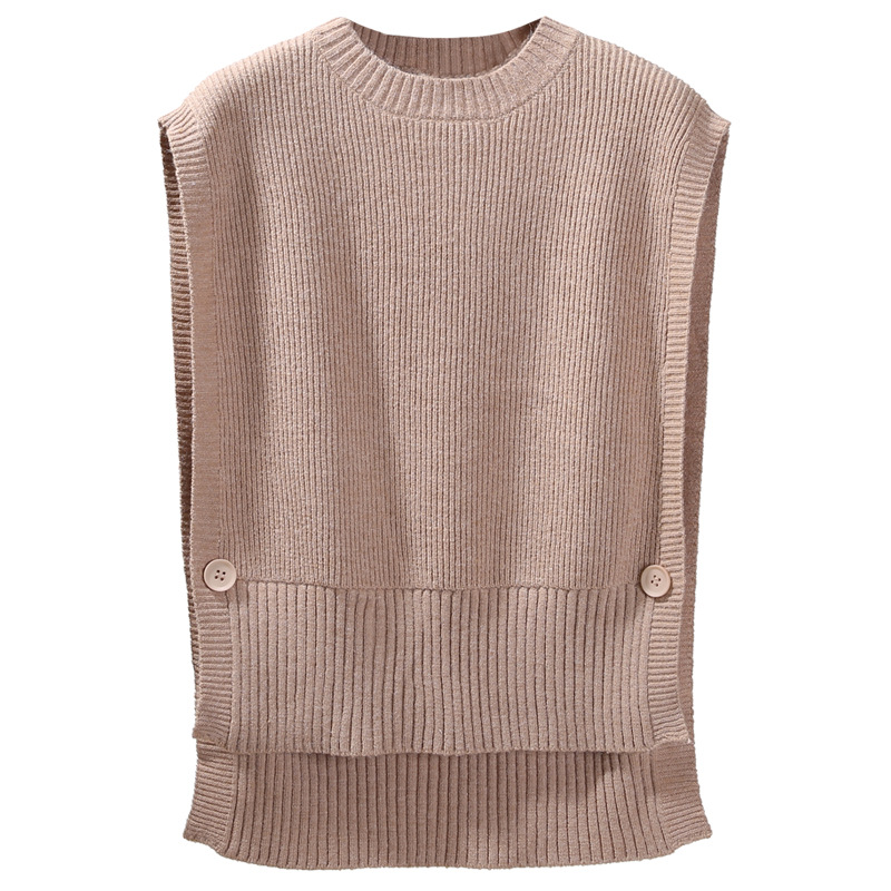 Chaleco de lana de punto de primavera y otoño de las mujeres de cuello redondo delgado chaleco exterior estilo de hong kong estilo coreano chaleco suéter de color sólido image 6