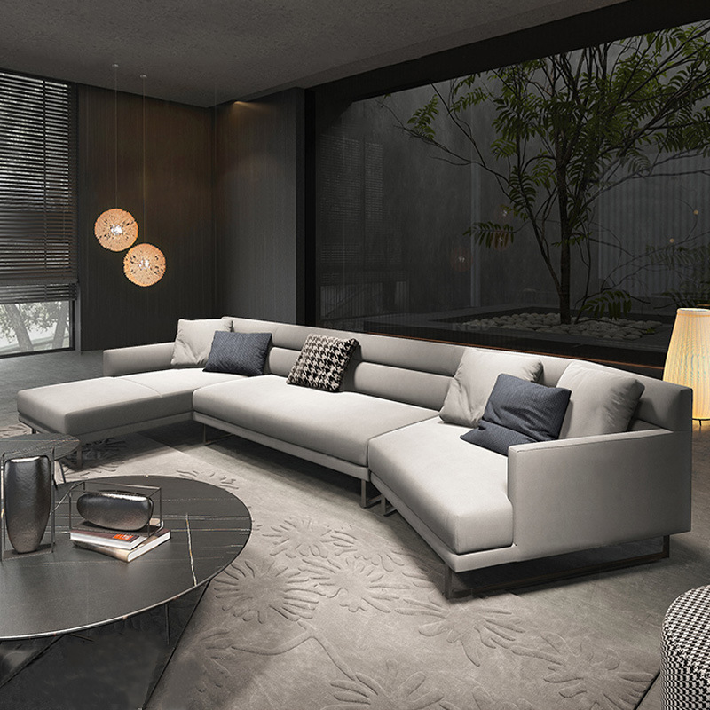 Sofá de cuero genuino de estilo italiano minimalista para sala de estar, adecuado para espacios grandes y pequeños, con chaise longue en esquina, cuero de primera calidad, relleno de plumón y un diseño de lujo discreto. image 4