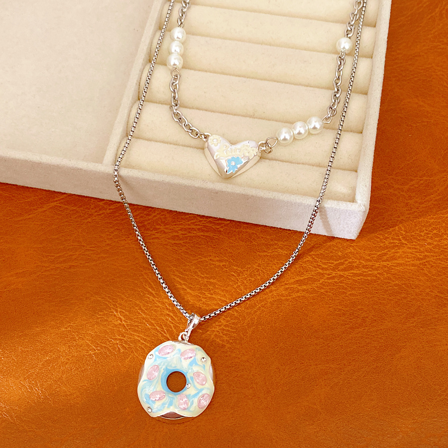 Zircon goteo de amor donut doble collar de perlas ligero lujo nicho cadena de clavícula adorable conjunto de joyas de moda image 7