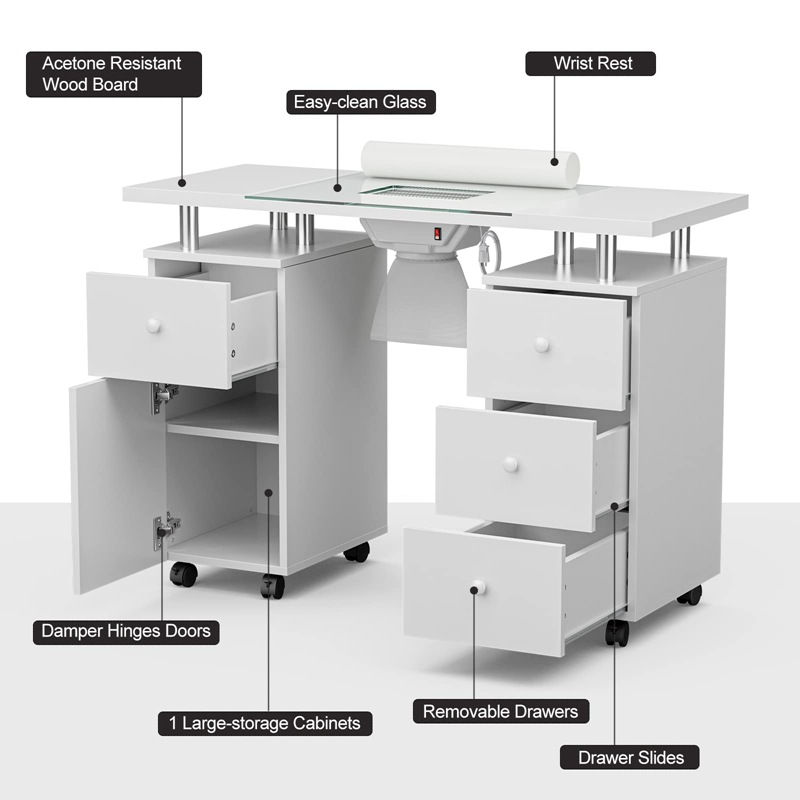 Mesa de uñas simple luz de lujo pequeña oferta especial económica mesa de uñas doble con cajón con gabinete de almacenamiento de cajón