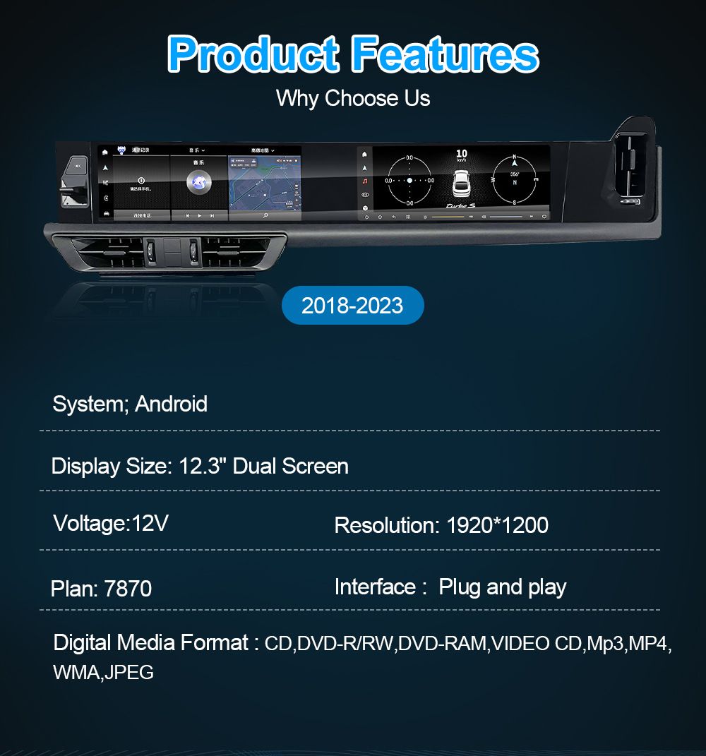 Suitable for Porsche Cayenne 18-23 Models, Dual-Screen Android Navigation Car Central Control Large-Screen Navigation All-In-One Device
