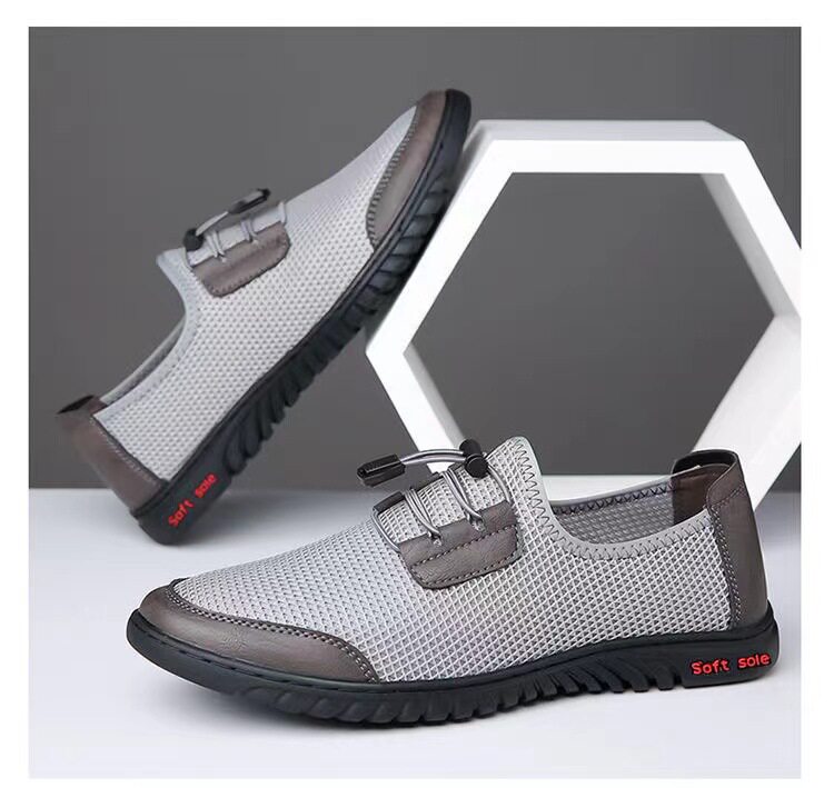 Giày thể thao nam sneaker lười thân lưới dệt kim thoáng khí, đế cao su chống trượt — màu xám, màu đen chi tiết 16
