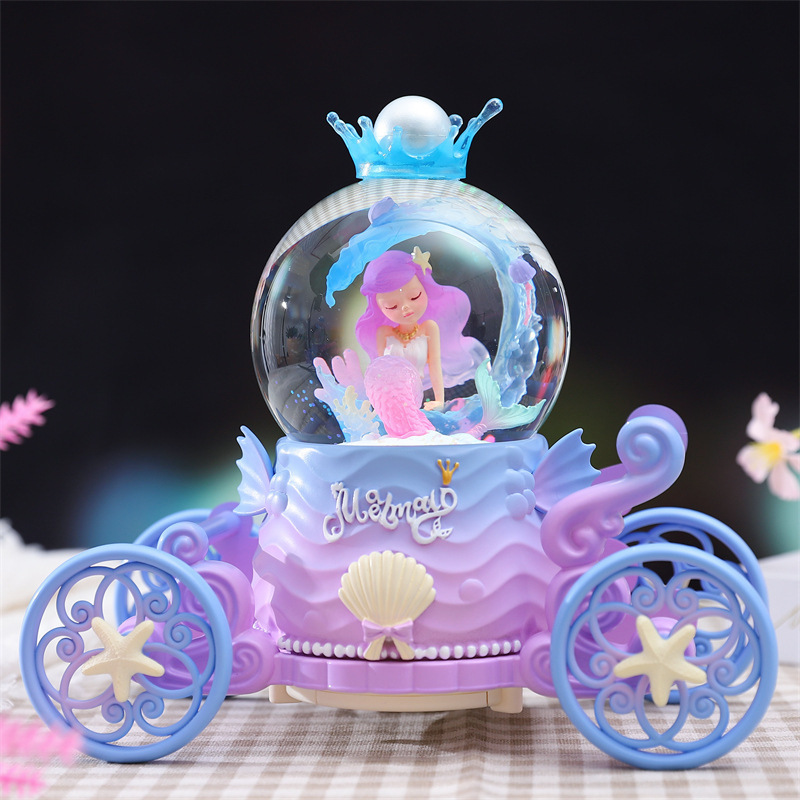 マーメイドプリンセス城クリスタルボールオルゴール回転トロイの木馬オルゴール女の子誕生日プレゼントクリエイティブおもちゃ|undefined
