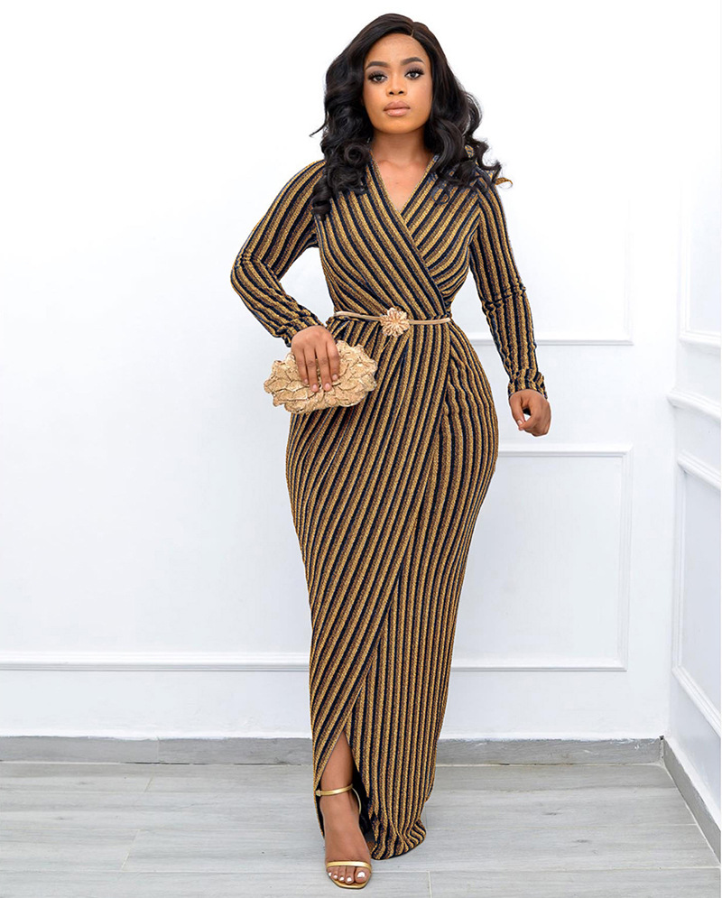 Women's Sheath Dress Vintage Style V Neck Long Sleeve Stripe Maxi Long Dress Daily display picture 14