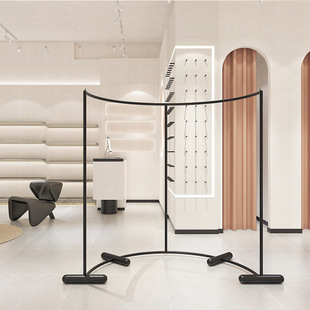 Clothing store display stand floor men's and women's clothing store black stainless steel shelf mobile display Island rack clothes pole