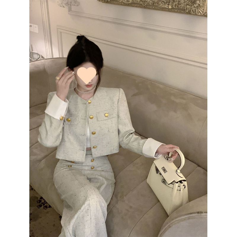 高级感小个子法式套装女春秋装轻奢高级外套长裤两件套|undefined