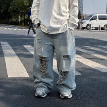 儿童破洞牛仔裤2025夏新款宽松直筒百搭长裤男童洋气裤子潮