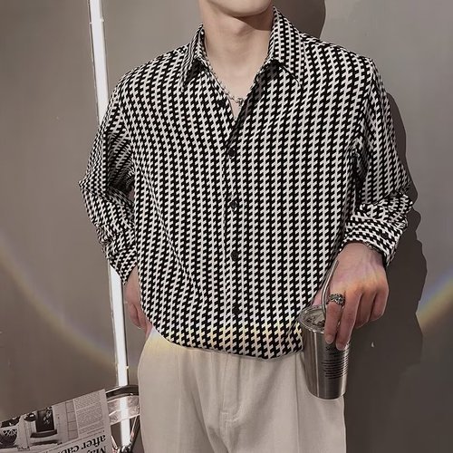 Men's Long Sleeve Autumn Sun Protection Jacket, Thin and Loose Fit, Stylish Collar, Hairstylist Collar Shirt