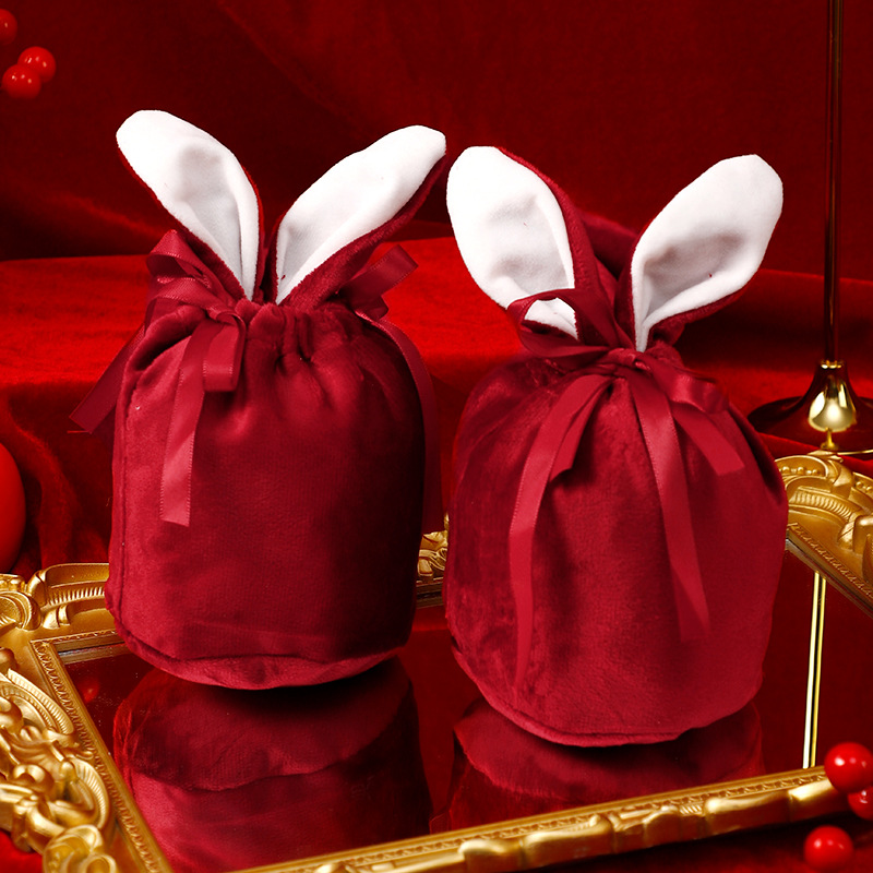 Nueva bolsa de dulces de terciopelo de orejas de conejo caja de regalo caja de dulces de boda caja de dulces de boda dama de honor regalo creativo