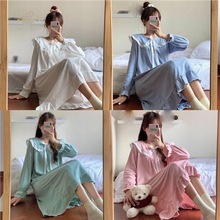 新款睡衣女长袖睡裙娃娃领过膝宫廷仙女韩版公主风ins风家居服女