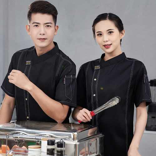 Men's Fashionable Breathable Short-sleeved Hotel Chef Uniform for Western-style Chinese Restaurant, Bakery, and Kitchen