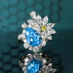 新型のまねる海藍宝の花火の恋人のイヤリングのイヤリングのセットの豪華な水滴の形のトパーズの石の開口の色の宝の指輪