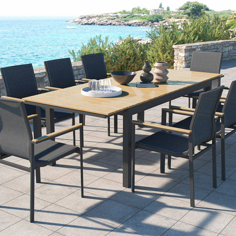 Mesas y sillas de patio al aire libre nórdico Villa Jardín Terraza Mesas y sillas de ocio Hotel B & B Combinación de mesas y sillas de protección solar impermeable