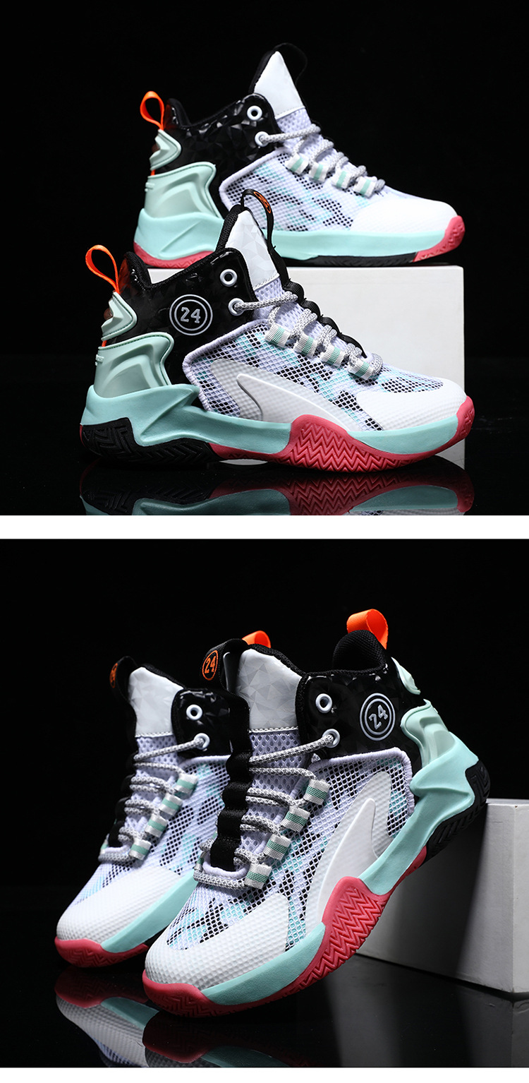Boys High Top Basketball Trainers Comfortable Breathable Sneakers_voghion.com