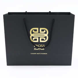 亿胜包装袋纸袋定 制礼品袋金箔LOGO高品质黑色纸板纸袋礼品豪华